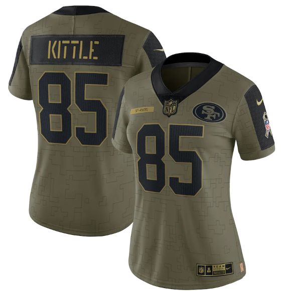 Women's San Francisco 49ers #85 George Kittle 2021 Olive Salute To Service Limited Stitched Jersey(Run Small) Women's San Francisco 49ers #85 George Kittle 2021 Olive Salute To Service Limited Stitched Jersey(Run Small)